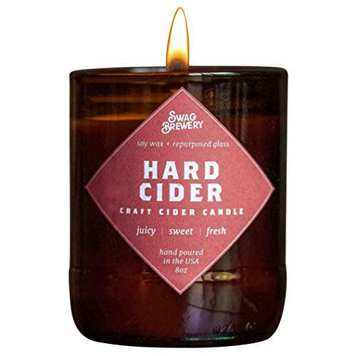 Hard Cider Brew Candle - Hand Poured in USA (Soy Wax) - Great Gift for Hard Cider Lovers - for the Brewery, Home, or Orchard (Made from Recycled Beer Bottles)
