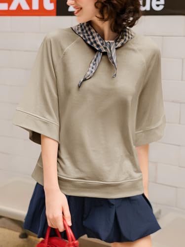 Image of Tankaneo Womens Oversized Half Sleeve T-Shirts Crew Neck Boxy Basic Tees Tops Summer Casual Loose Fit Tunic Shirts