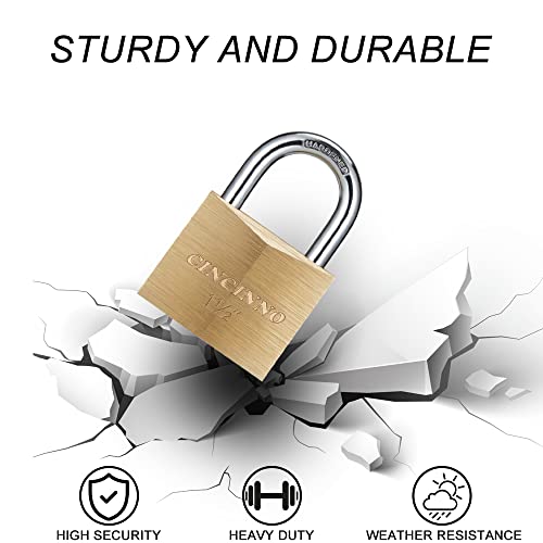 CINCINNO Solid Brass Padlock with Key, Key Lock with 1-9/16" Wide Body, 2 Pack Keyed Alike Locker Lock with Key - Thumbnail 5