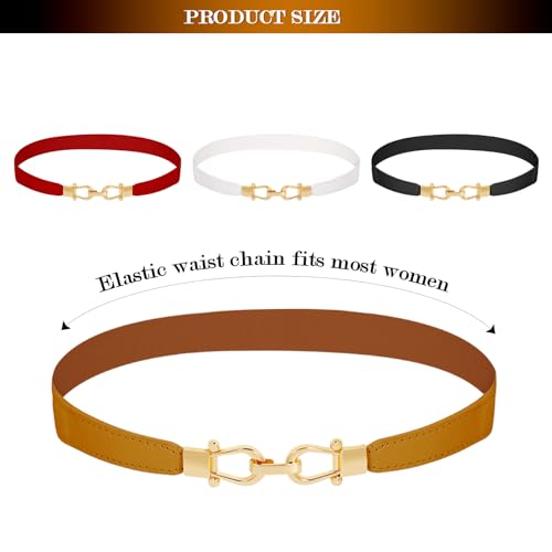 4 Pack Women's Skinny Elastic Belt Dress Belt Women Gold Buckle Stretchy Thin Belt Plus Size Belts for Women, Medium, Black2