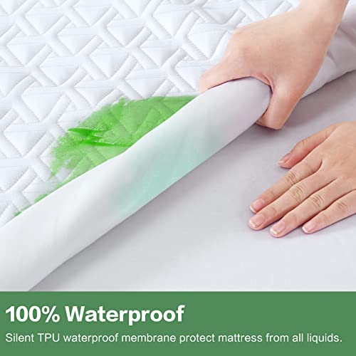 King Size Waterproof Mattress Protector Breathable Bamboo King Mattress Protector Cooling Ultra Soft Mattress Cover Fits 8''-21'' Deep Pocket Smooth Noiseless Mattress Pad Machine Washable #TOP2