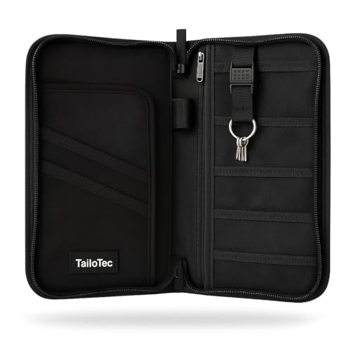 TailoTec® Funda Portadocumentos Viaje con Compartimentos para Billetes, Tarjetas y Documentación – Funda Pasaporte - Cartera Portadocumentos Seguridad RFID – Porta Documentos para Viaje.