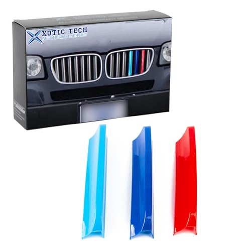 Image of x xotic tech Iconic 3-color Tri Grille Insert Trims Strips, Front Center Kidney Grilles Compatible with BMW E83 X3 LCI 2007-2010 (7-Beams Standard Grill)