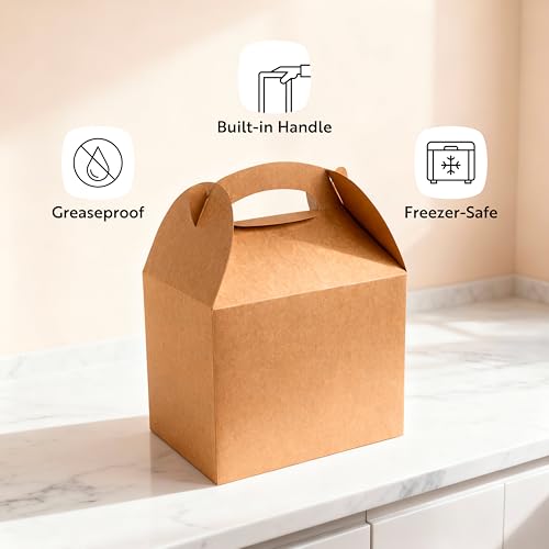 Bio Tek 10 x 7 x 8 Inch Gable Boxes For Party Favors, 25 Attractive Gift Boxes - With Built-In Handle, Greaseproof, Kraft Paper Gable Boxes, For Birthday Parties And Weddings by Restaurantware - Image 4