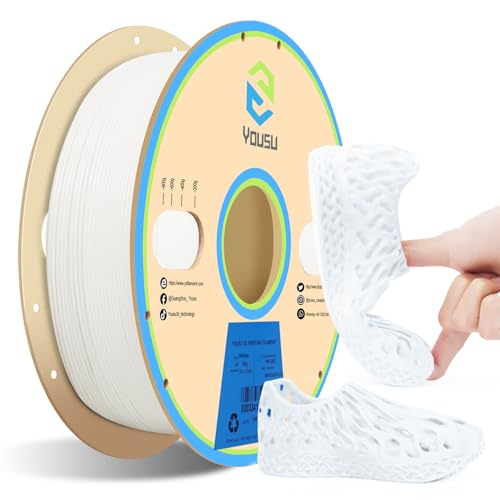 Image of YOUSU TPU Filament 1.75mm, 95A Shore Hardness TPU 3D Printer Filament,Soft Elastic & Durable, Easy Print No Stringing, High Strength for Phone Case, Wearables & Functional Parts, White,1kg Spool.