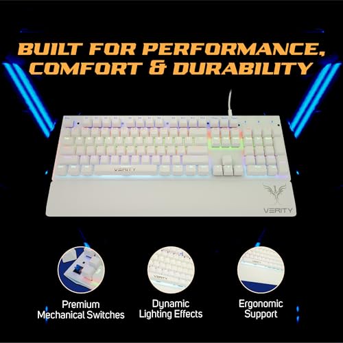 Image of VERITY Eclipse RGB Mechanical Keyboard (White) | Ergonomic Design with Responsive Keys | RGB Backlit Keyboard for Gaming, Office & Daily Work