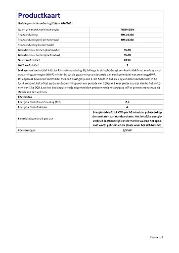 THOMSON - Aire Acondicionado Portátil 3 en 1, con Deshumidificador, 12000 BTU/H, Energía Clase A, THCLI125E