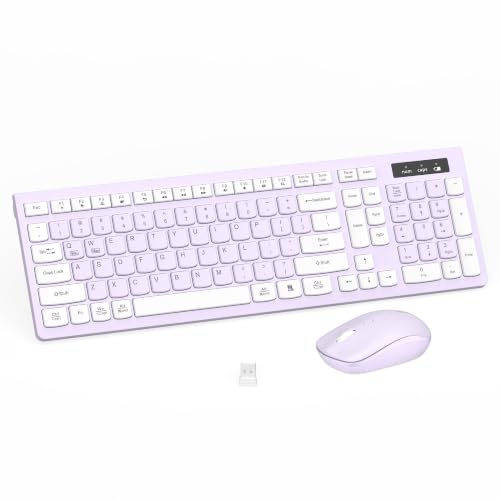 Image of Wireless Keyboard and Mouse Combo, Full-Sized Wireless Keyboard and Adjustable DPI Mouse, 2.4GHz USB Receiver, Keyboard and Mouse for PC, Windows, Desktop, Laptop (Light Purple)