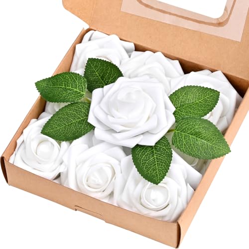Siyaluens 9 Pcs Foam Fake Roses with Stems Artificial Flowers for Wedding