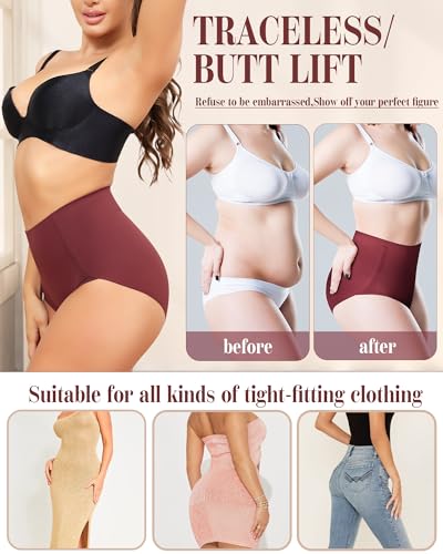 LEVAO Women Tummy Control Underwear, High Waisted Seamless Panties No Show Postpartum Briefs 4 Pack S-3XL4
