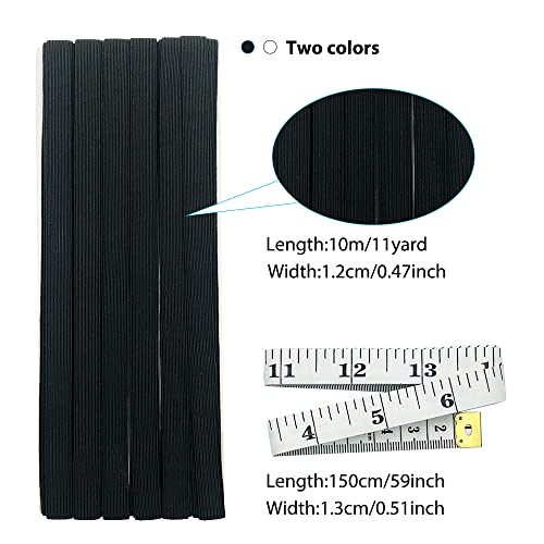 Sourceton 1/2 Inch 22 Yards Braided Elastic, Springy Stretch Braided Elastic Cord Elastic Band With Soft Tape Measure For Sewing Clothes,(11 Yard White,11 Yard Black) #TOP6
