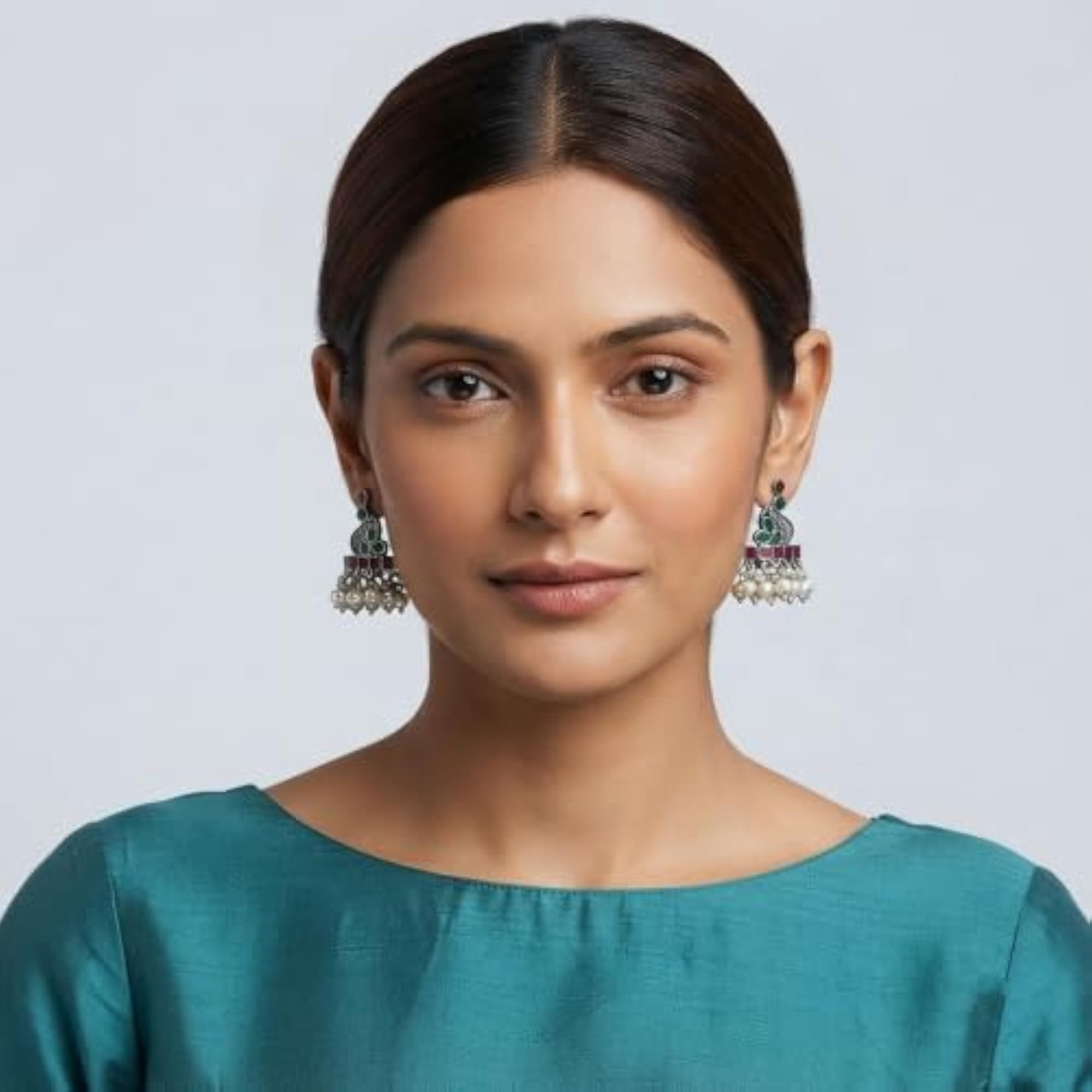 Women's Traditional Multicolor Stone & Pearl Chandbali Dangler Earrings