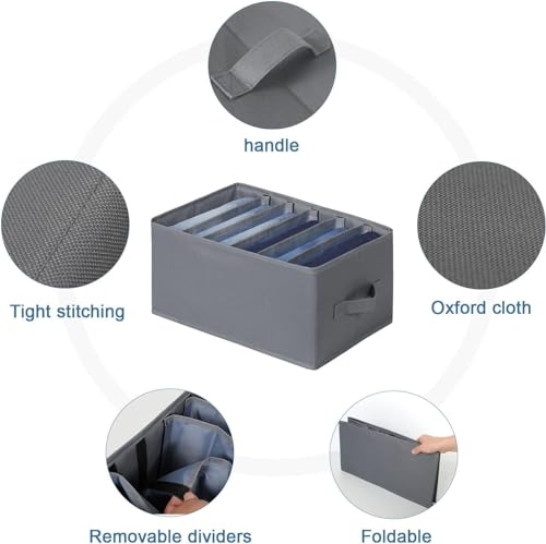 Image of Mulitple Compartments Foldable Jeans, T-Shirt, Pant Organizer; Clothing Storage Solution for Wardrobe Organization & Clothes Management (6 Compartment (pack 0f 5), Grey)