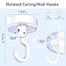 Adhesive Hooks Hanging Ceiling & Wall: Heavy Duty Damage-Free No-Drill Removable Self-Stick Wall Hook 6Pack White Hanger Plants Lights Bags Towels Clothes for Doors Cabinets Showers Bathrooms