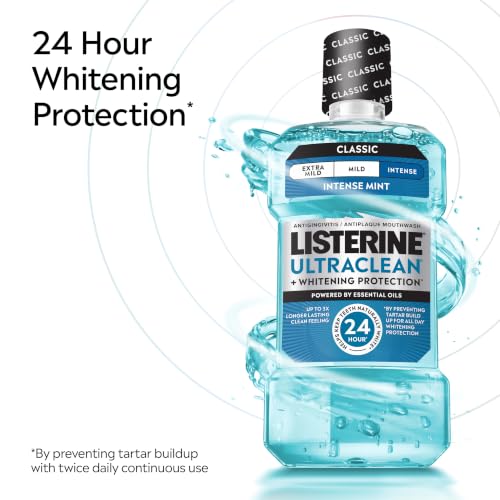 Image of Listerine Ultraclean Intense Antiseptic Mouthwash + Whitening Protection*, Everfresh Technology to Help Fight Bad Breath, Gingivitis, & Plaque, Tartar Control Oral Rinse, Intense Mint, 1L