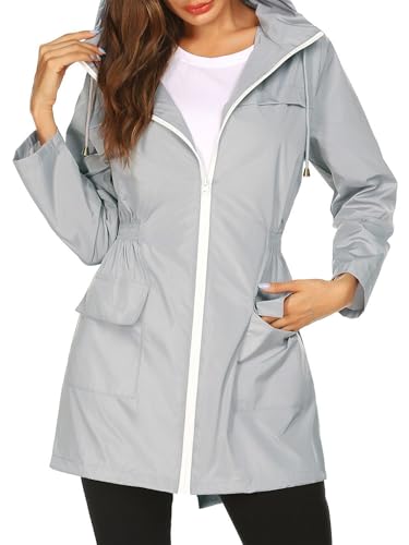 Womens Raincoat Waterproof Long Hooded Rain Jacket Trench Coats Windbreaker Travel Jacket with Pockets3