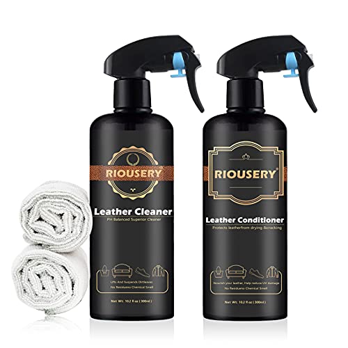 RIOUSERY Car Leather Cleaner and Conditioner kit, 2 X 10.2 Oz Car Leather Seat Cleaner and Conditioner, Car Cleaner Interior Car Cleaner kit, PH Balanced Leather Cleaner for Couch, Handbags, Shoes