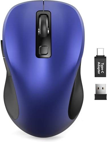 Image of Trueque Wireless Mouse for Laptop, Ergonomic 6-Button Mouse, Deep Blue | 2.4GHz USB receiver, back /forward buttons, 3 adjustable DPI levels, silent clicks, USB-C adapter, Windows /Mac /Chrome OS /Linux
