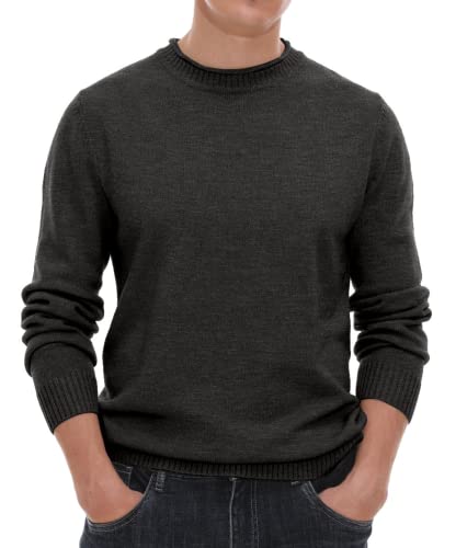 Hisir Pullover Herren Strickpullover Rundhals Pulli Männer, Bequem und Weich, Warmer Winter Pullover für Männer, Herren Basic Pullover mit Langen Ärmeln (Dunkelgrau, L)