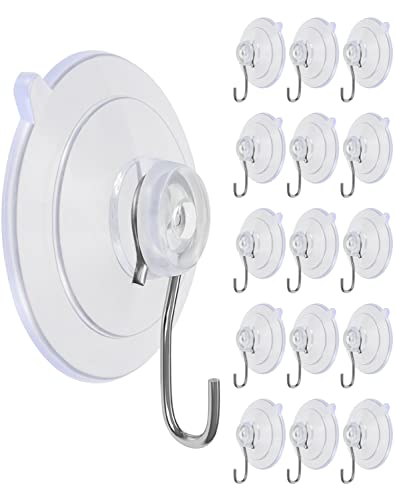 LUPYJI Suction Cup Hooks, Transparent PVC Removable Reusable, for Glass Windows, Mirrors, Doors, Tiles, 15 Pack