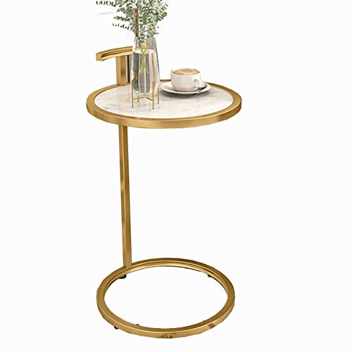 HJYBFA Mesa Auxiliar en Forma de C, Mini Mesa Redonda pequeña, para Sala de Estar y Dormitorio, de Metal y mármol, 2 tamaños, Mesa de sofá, Mesa de Centro, Dormitorio, Snack