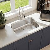 Blenzia 27 Inch Undermount Kitchen Sink 18 Gauge Stainless Steel Single Bowl Curved Shape Sink Brushed Nickel with Strainer 27' x 18' x 9'