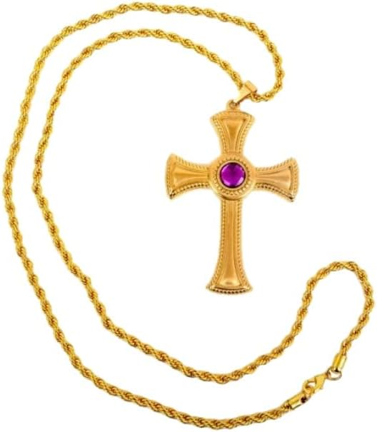 Pectoral Cross With 40" Chain Style Sbats002 (Gold-Purple)