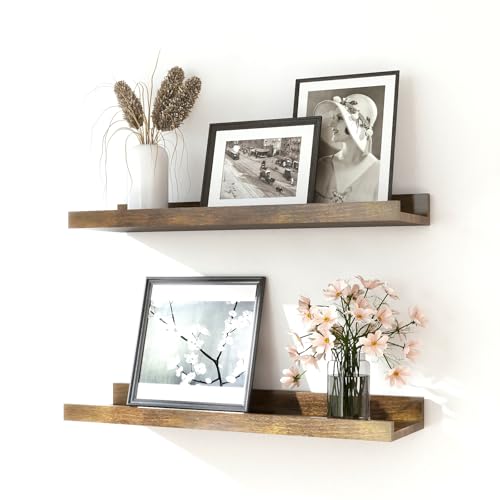 Image of Brown Floating Shelves for Wall Decor, 16 in Shelf with Lip Set of 2