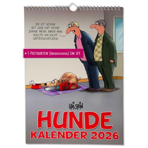 Uli Stein Kalender 2026 - Hundekalender + 5 Postkarten - 240x330mm - Jahreskalender mit Motiv Seiten & Spiralbindung - Uli Stein Cartoons Terminplaner - Monatskalender mit lustigen Sprüchen