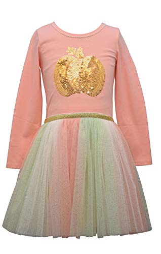 Bonnie Jean Girls Turkey Pumpkin Appliqued Mixed Knit Print Dress