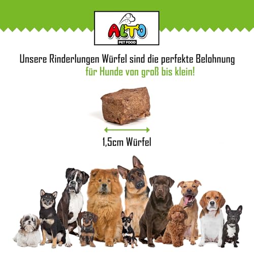 ALTO - Premium Trainingsleckerli für Hunde - getrocknete Rinderlunge Würfel klein 200g - Natürliches Hundeleckerli getreidefrei - für Hundetraining, Leckerlitasche für Hunde, Welpen Leckerlies