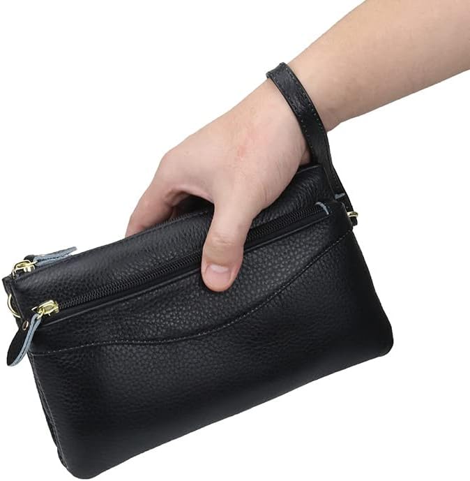 Women's Small Envelope Crossbody Bag Genuine Leather Wallet Zipper Stylish Solid Color Multi Compartment Shoulder Bag