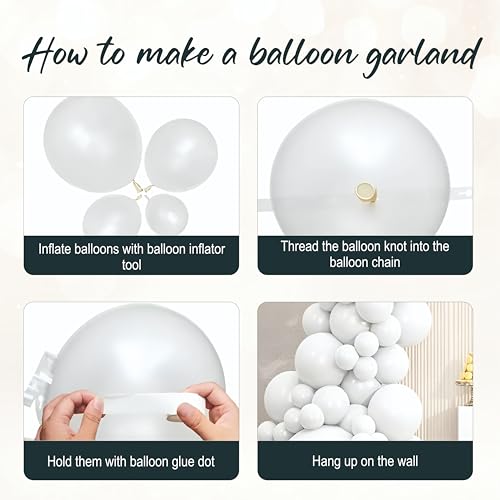 Image of White and Golden Balloon Garland Kit, 51 Pieces with White Net Curtain, Decoration for Birthday, Wedding, Anniversary, Engagement Party Decoration