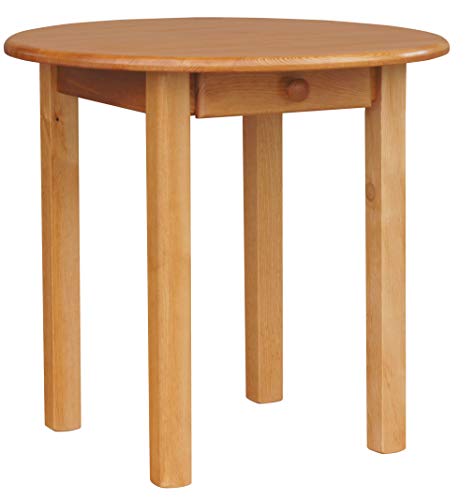 k koma Table ronde en pin massif avec tiroir, table de salle à manger, table de cuisine, 90 cm, restaurant (Alder)