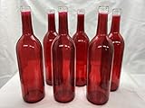 6 - Red Bottles Flat Bottom 750ml for Bottle Trees, Crafting, Parties,Wedding Center Piece , Decor , Home Brew , Beer, Wine