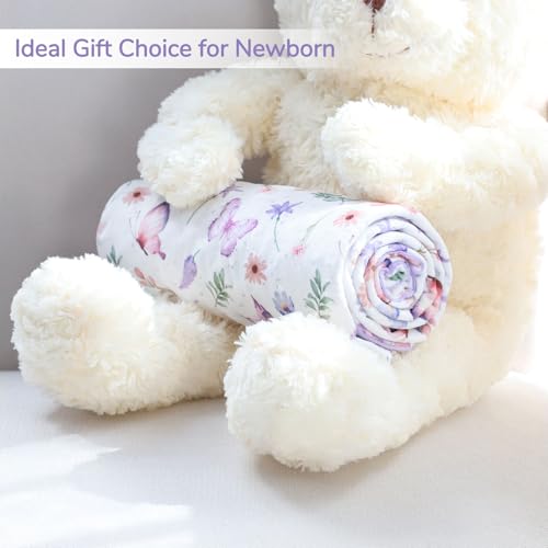 Image of Pea Pod Baby Girls Blanket Soft Butterfly Minky Blanket for Newborn, 30'' x 40'' Double Layer Design, Dotted Backing Warm Baby Quilt Crib Blanket for Nursery /Stroller /Toddler Bed /Baby Car Seat