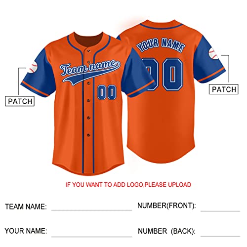 Custom Orange Baseball Jersey Button Down Shirt Customized Name Number Sports Uniform for Men/Women S-7XL miniatura 6