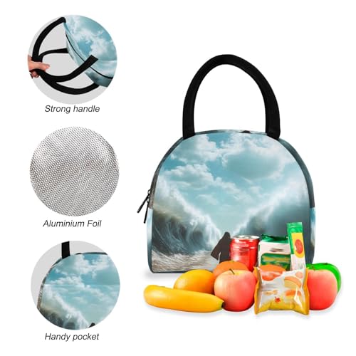 Divide Sea Print Backpack Set with Lunch Bag, Large Capacity Travel Backpacks and Lunch Box Insulated for Commute Hiking Picnic4