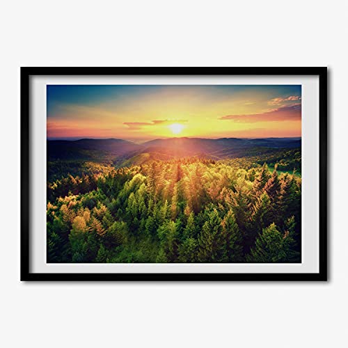 Affiche peinture coucher de soleil sous cadre MDF 70x50 cm Tulup pour décoration murale bois