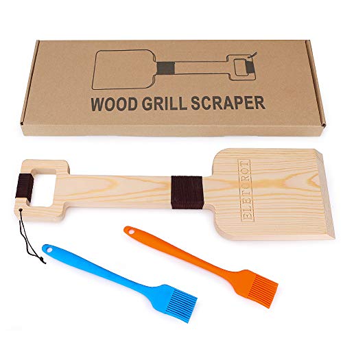 Eletorot Wood Grill Scraper, Cedar Wooden Grill Cleaner Scraper, 1Pcs Natural BBQ Bristle-Free Grill Scraper & 2 Pcs Silicone Basting Brushes