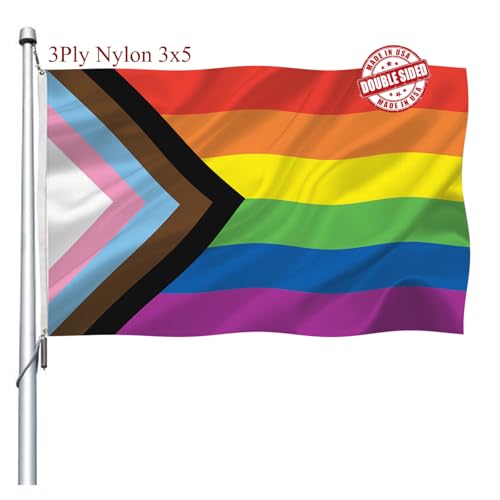 Progress Pride Rainbow Flag 3x5 Double Sided- Heavy Duty Nylon LGBTQ Gay Pride Inclusive Rainbow Flags Banners Outdoor Fade Resistant