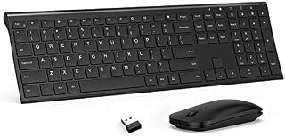 Wireless Keyboard and Mouse Set Rechargeable, Ultra Slim Full Size QWERTY UK Keyboard, Quiet keyboard and Mouse with 2 in 1 USB Receiver for Windows Laptop PC Computer, Black