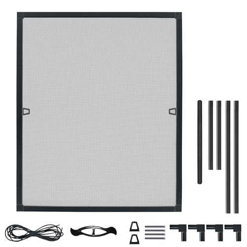 PEILU Fliegengitter Fenster Fliegenschutz Mückengitter mit Moskitonetz & Aluminium Rahmen 100 x 120 cm Fliegenschutzgitter ohne Bohren & Schrauben Insektenschutz Gitter für Fenster (Anthrazit)