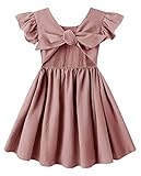 lymanchi Kid Girl Dress Summer Linen Ruffle Halter Sleeveless Casual Beach Party Dresses 823 Dark Pink 130