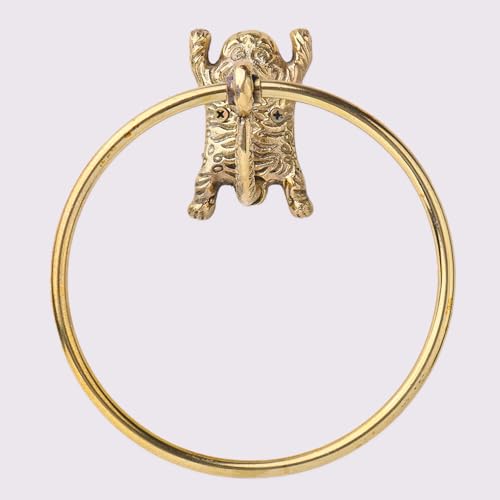 IndianShelf Decorative Tiger Gold Hand Towel Ring Premium Brass Cheetah Towels Holder for Bathroom Bronze Hand Towel Holder Bathroom Wall