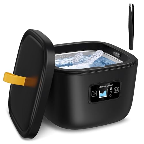 Pesderty Limpiador UltrasóNico para Retenedor, Dentadura Postiza, Protector Bucal, Cabezal de Cepillo de Dientes, Retenedor UltrasóNico de 43 KHz 255 ML, Enchufe Negro de la UE