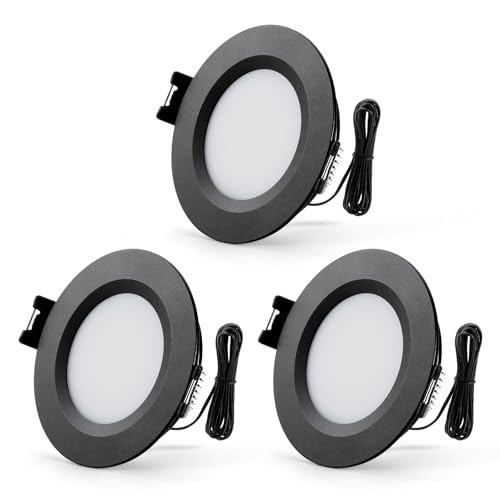 Sineyon Foco LED Empotrable 12V Regulable, 3W Downlight LED Techo 3000K Blanco Cálido 240LM, Agujero 58-62mm, 12mm Extraplano, Aluminio Ojos de Buey para Autocaravana Barco Cocina, 3 Piezas