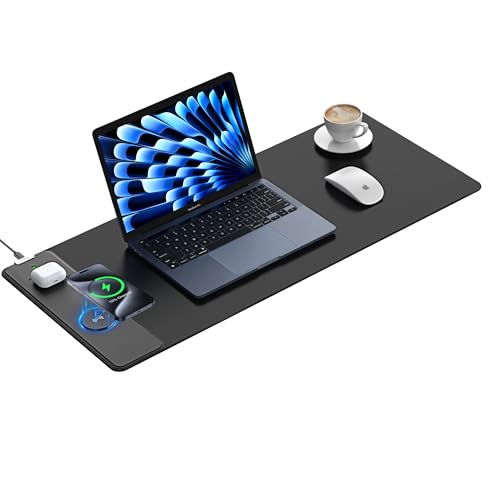 Image of TopMade Mouse Pad with 15W Fast Wireless Charging, 31.5 inchx11.81 inch XL Large Gaming Waterproof Desk Pad with Ultra-Smooth Surface, Non-Slip Base, Classic Black Computer Desk Mat for MacBook, PC, Laptop