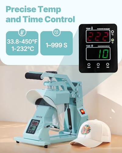 Image of VEVOR Hat Heat Press Machine, with 2pcs Interchangeable Platens, Precise Temperature and Time Control, Hat Press for HTV Iron On and Sublimation Projects, for Caps, Headbands, Cuffs, Face Masks, Green