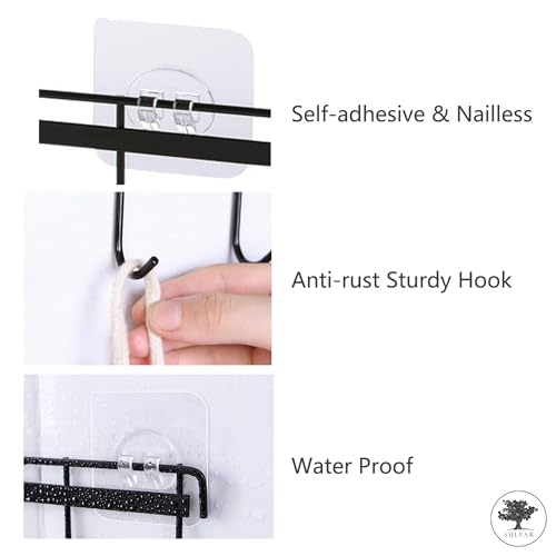Image of Sulfar Kitchen Utensil Rack Wall Mount, Black Adhesive Kitchen Utensil Hanger No Drilling Holder Space Saving Wall Hooks for Bathroom Camper